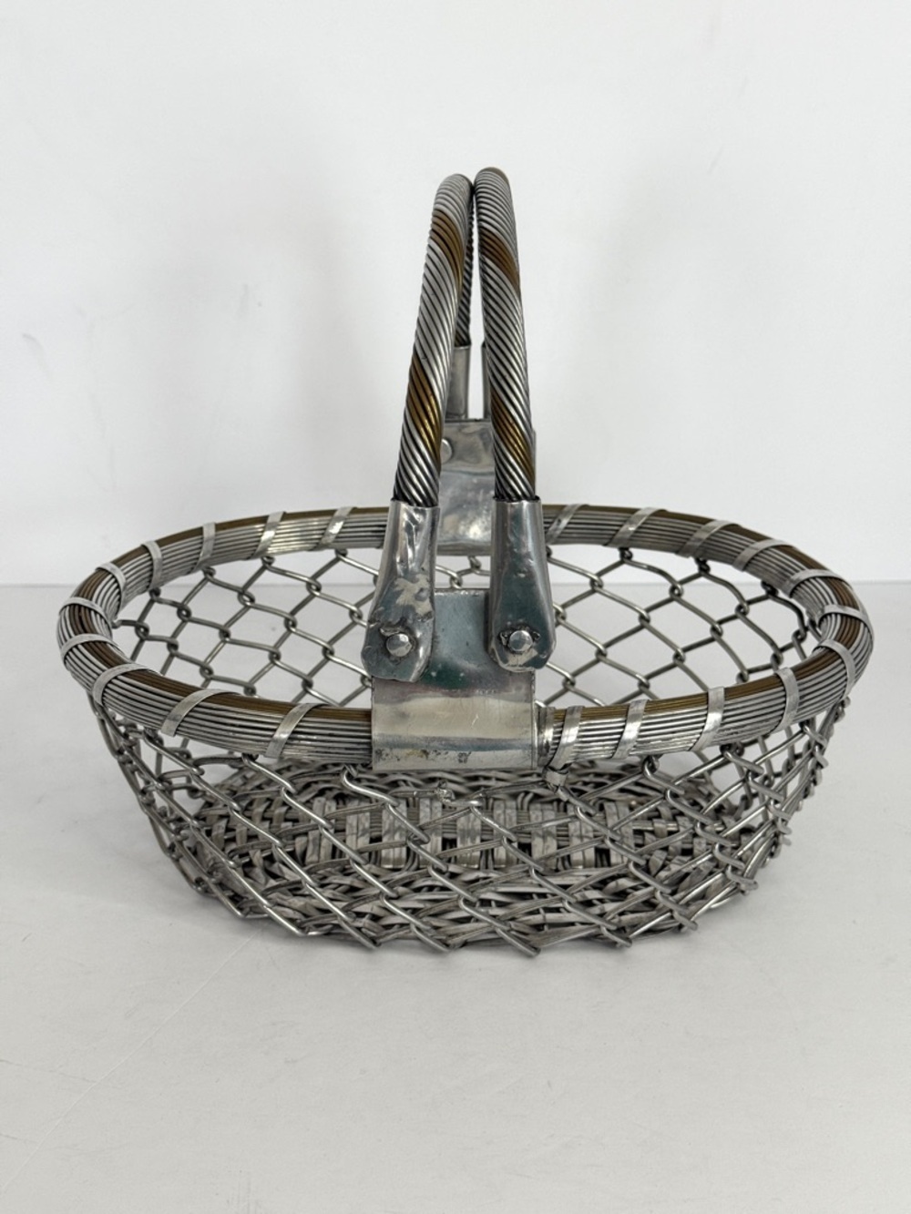 Aluminum And Brass Woven Picnic Basket Vintage | Farmhouse, Eggs Holder